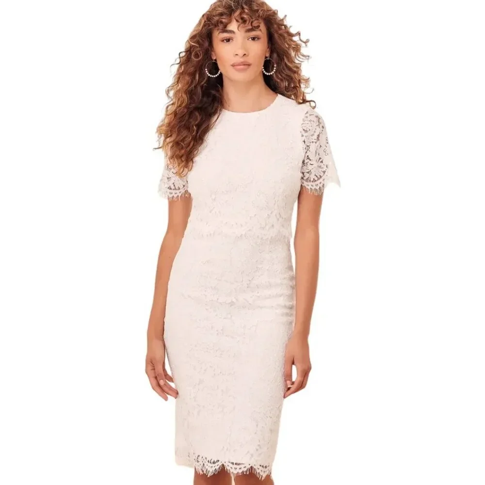 knee length dresses for ladies Lace Layered Short Sleeve Midi Dress main image 1